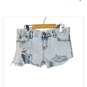 One Teaspoon Mid Rise Distressed Jean Shorts Light Coastal Wash Size 27 Summer